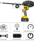 Heavy Duty Electric Fish Tape Puller And Straight Shooting Wire Threader Tool, Battery Powered, featuring brushless motor and LED light.
