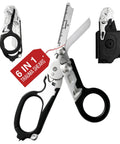 Prepper Grade Foldable 6 In 1 Trauma Shears Stainless Steel Emergency Response Scissors with holster, belt cutter, and ring cutter.
