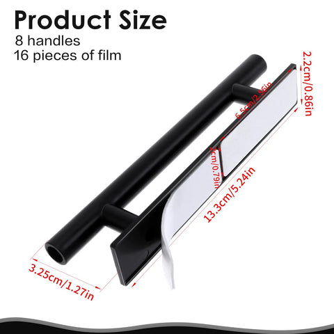 Product size diagram for Self Adhesive Cabinet Handles Eight Pack ABS Plastic Drawer Pulls, black, no drilling required, peel and stick.