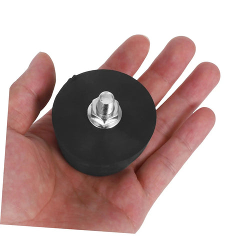 4 Pack Rubber Vibration Mounts With Threaded Design Floor Protectors For Furniture And Precision Instruments Heavy Duty Tough As Nails Shock Absorbers For Washing Machines And Mechanical Equipment Anti Slip Pads, black rubber mount with metal threaded bolt in hand