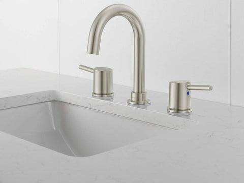 Precept Widespread Bathroom Faucet Brushed Nickel, Easy Install for 3-Hole 6-16 Inch Setup