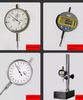 Combination of four dial indicators including digital and analog for precision measuring and calibration
