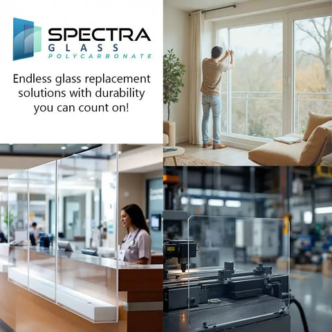 Clear Polycarbonate Sheet 24 By 24 Inches Three Eighths Inch Thick, UV Resistant, used in windows and enclosures display.