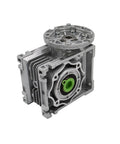 Heavy Duty Single Phase Worm Gear Motor Built Tough With Die Cast Aluminum Housing And Knockout Torque Output For RV30 Or RV40 Setups showing aluminum construction.