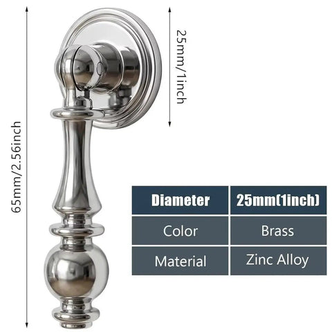 Close-up of Vintage Drop Cabinet Pulls Polished Nickel Zinc Alloy with dimensions 65mm x 25mm, ideal for kitchen cabinets.