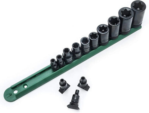 13 Piece External Torx Socket Set For 1/4, 3/8, And 1/2 Inch Drives, Heat Treated, Black Oxide Finish, Corrosion Resistant Sockets From E4 Through E10