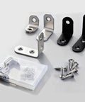 Beefy L Shaped Steel Corner Braces Set with screws, silver and black, for shelves and furniture, heavy duty metal angle connectors