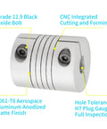 Flexible Beam Coupling 6mm To 6.35mm Bore Aluminum Shaft Coupler 25mm Length 20mm Diameter For Stepper And Servo Motors 3D Printer CNC DIY Encoder Aviation Aluminum Anodized High Precision Durable, gray aluminum