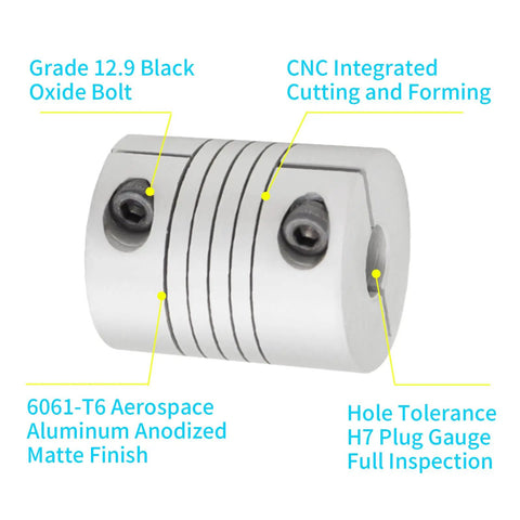 Flexible Beam Coupling 6mm To 6.35mm Bore Aluminum Shaft Coupler 25mm Length 20mm Diameter For Stepper And Servo Motors 3D Printer CNC DIY Encoder Aviation Aluminum Anodized High Precision Durable, gray aluminum