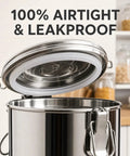 Open lid of the Top Shelf 304 Stainless Steel Water Dispenser With Airtight Lid And Snap Latches, Zero Drip Spigot For Hauling Wine Oil Or Milk, Backyard Ready Liquid Storage Barrel, 23 Gallon Tank, showing airtight seal.
