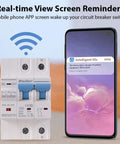 Two Pole WiFi Smart Circuit Breaker for Home Use 100A 220V Energy Monitor Switch with App Remote Control displayed with smartphone app