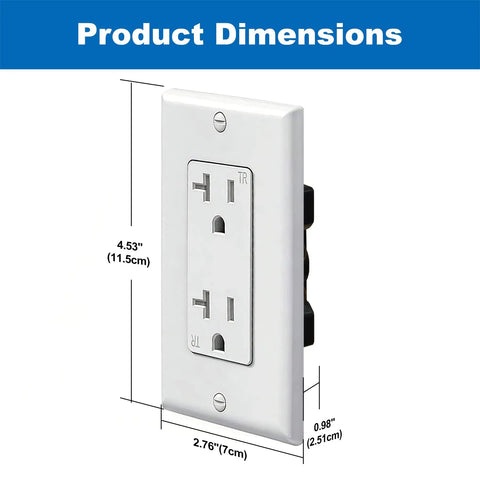 Product dimensions of 20 Pack Decor Wall Receptacle Outlet With Wall Plate, 20 Amp Tamper-Resistant TR Electrical Outlet, 125V, 2500W