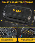 Storage case for 46 In 1 Magnetic Pro Grade Ratchet Screwdriver Set with dimensions and built-in magnetizer features.