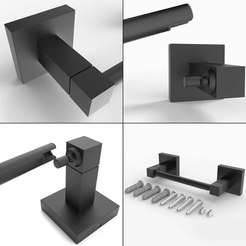 Matte Black Double Post Pivoting Toilet Paper Holder Wall Mount Modern Square Roll Holder, installation hardware included.