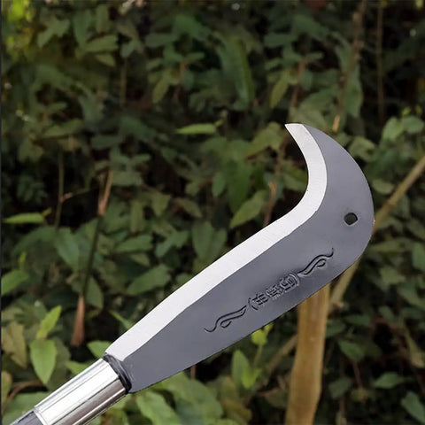 Manganese Blade Garden Sickle Machete For Clearing Brush, Weeding, Harvesting, And Heavy Duty Yard Work - close-up view.