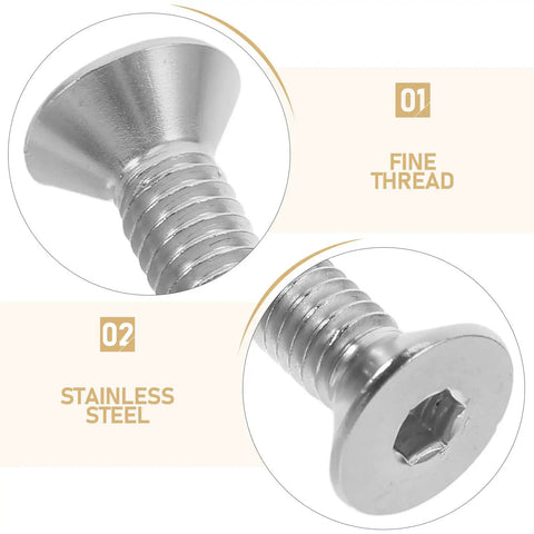 Close-up of Ten Pack Stainless Steel Flat Head Socket Screws 5/16-18 X 2 Full Thread Heavy Duty Fasteners showing fine thread detail