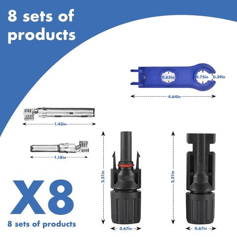 16 Piece Solar Panel Connector Kit IP67 Waterproof 1000V 30A Male And Female Connectors Eight Pairs and Two Spanners