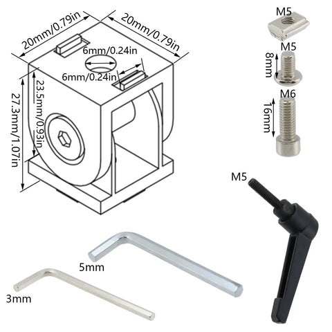 180 Degree Adjustable Pivot Joint Set for 2020 Aluminum Extrusion Profiles, Dope Flexible Zinc Alloy Connectors With Handles, 4 Pack Aluminum Extrusion Accessories in Silver Tone. 20x20 joint with M5 hardware