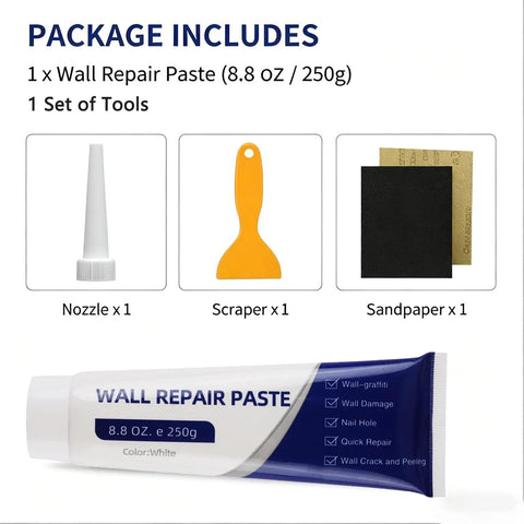 Drywall Repair Kit With Scraper And Quick Drying Mending Agent, DIY Friendly Patch Kit For Holes And Cracks, White Spackle Paste For Home Use, 250g Mending Agent, Includes 2 Pieces