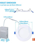 Slick Ultra Thin 4 Inch LED Recessed Light With Junction Box, Dimmable 5 Percent To 100 Percent, CRI90 For True Colors, 5000K Daylight dimensions.