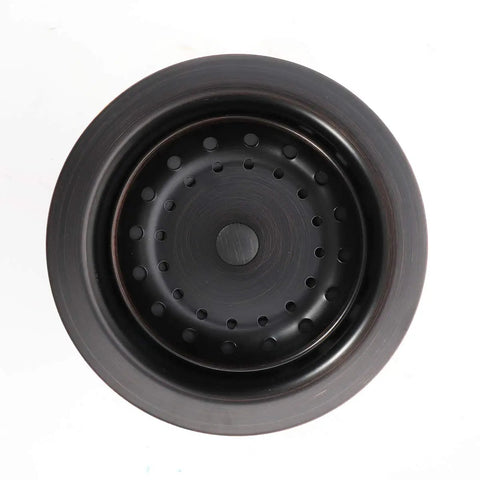 Top view of Three And A Half Inch Kitchen Sink Drain Assembly With Strainer Basket And Stopper, Oil Rubbed Bronze, Rustproof Stainless Steel.