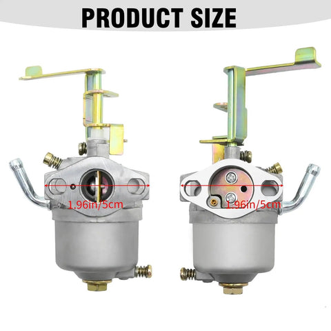 Carburetor Tune Up Kit Replacement For Coleman CT100U CC100X SK100 Mini Bike Go Kart Predator 79cc 97cc 3HP Gas Engines Powermate Edger 152F 154F 156F Red Pro Grade DIY Friendly showing front and side view with product size measurements