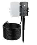 Heavy Duty Outdoor Power Stake With 50 Foot Extension Cord Featuring Six Grounded Weatherproof Outlets, black, designed for outdoor use.
