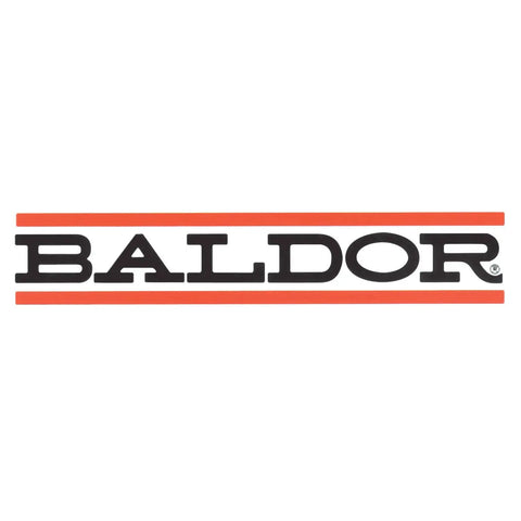 Baldor brand logo design in bold black letters with an orange border, representing quality industrial equipment