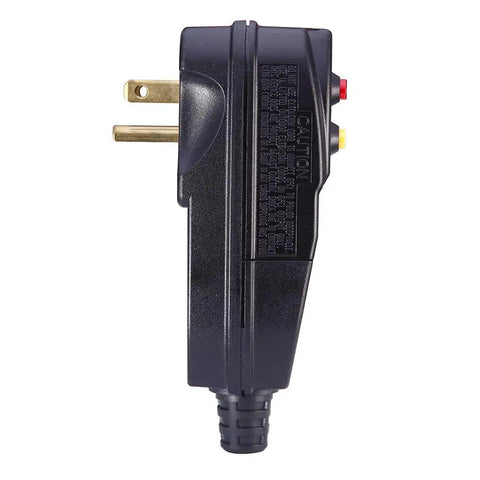Side view of GFCI Plug For Pressure Washer And Pool Pump No Sweat Auto Reset 15 Amp 120V 3 Prong Outdoor Waterproof Circuit Breaker