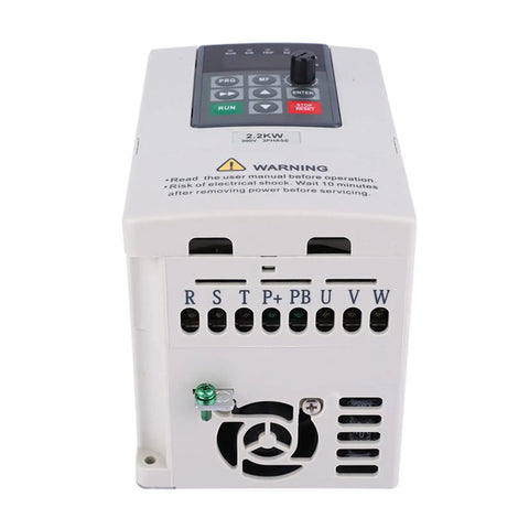 2.2KW 380V VFD Variable Frequency Drive Inverter For 3 Phase Motors Beefy Torque Speed Controller For CNC Spindle Fans Pumps Conveyors And Industrial Equipment Wide 0 To 400Hz Range front view with terminal labels