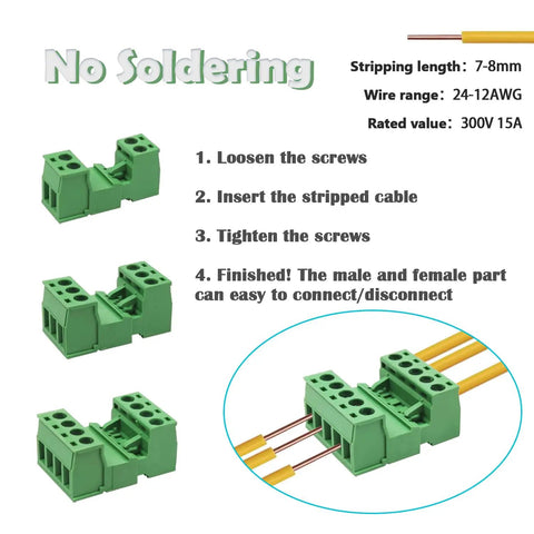 28 Sets Screw Terminal Block Connector Assortment Kit With 5.08mm Pitch Pro Grade Quality includes connectors for 24-12 AWG cables