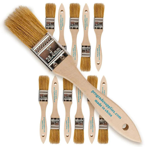 No Hassle One Inch Disposable Chip Brushes With Natural Bristles For Smooth As Butter Paint And Stain Touch Ups In A Twelve Pack Straight To Your Tool Shed Today, showcased with natural bristles.