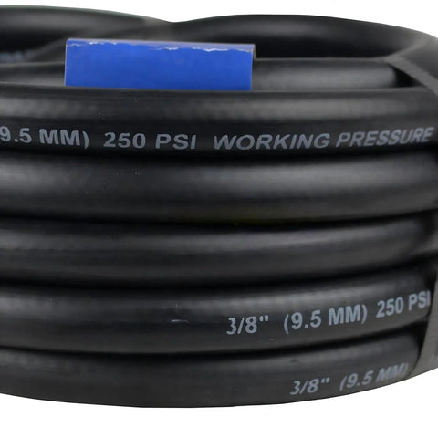 Built Tough 25 Foot Rubber Air Hose For Auto Mechanics And Garage Crews, 3/8 inch diameter, heavy duty, 250 PSI rated.