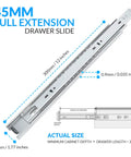 Built Tough 12 Inch Side Mount Drawer Slides One Pair Full Extension Ball Bearing Cabinet Glides showing size and details.