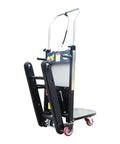Heavy Duty Motorized Stair Climbing Dolly With 850W Motor And Extended Life Battery, Electric hand truck in upright position.