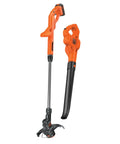 Cordless 20V Max String Trimmer Edger And Sweeper Combo Kit With 10 Inch Cutting Swath and soft grip handle on white background.