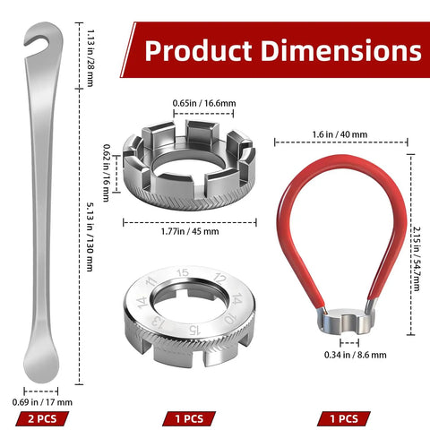 Eight Way Universal Bicycle Spoke Wrench Tool For Wheel Truing And Tension Adjustment In Hardened Steel kit dimensions