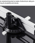 Heavy Duty Adjustable Universal Aluminum Miter Gauge Fence System With Rock Solid Angle Plate Ruler And Easy Grip Push Block For Pro Benchtop Woodworking Builds on dark surface.