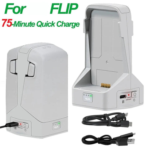 Two Way Charging Hub For Flip Drone Batteries And Portable Power Bank Station with cables, vertical charger view