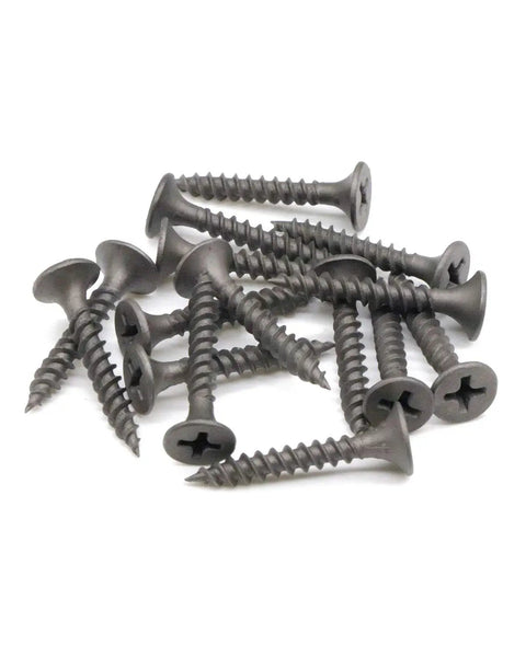 Stock Up On These 200 Count Heavy Hitter Size 6 Carbon Steel Drywall Screws For All Your DIY Hustles, gray phosphate finish.