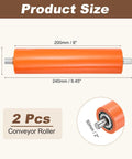 Patikul 2Pcs Heavy Duty Conveyor Rollers, 8 Inch Long Orange Rubber Coated Steel Transfer Wheels size illustration