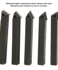 Five black 1/4in indexable turning tool bits with cemented-carbide inserts for facing, boring, and chamfering.