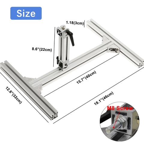 Stand kit for JQDML reciprocating linear actuator, side view; aluminum alloy, 8mm, angle-adjustable with installation tools