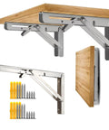 10 Inch Folding Shelf Brackets 2 Pack Stainless Steel Triangle Wall Mounts With Anchors Heavy Duty showing installation details and included hardware.