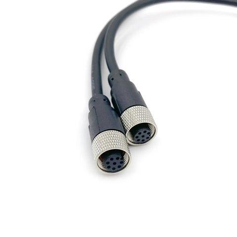 Front view of Rugged Heavy Duty M12 8 Pin Female to Female Connector Cable with A Code Straight Profibus, IP67 Waterproof, 1 Meter length.