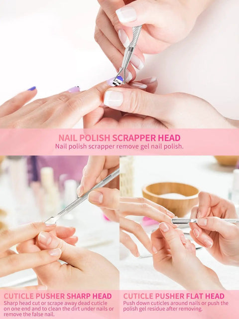 Two Pack Nail Soak Off Bowl Kit For Gel Polish Remover And Dip Powder, stainless steel triangle cuticle peeler use