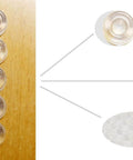 Sound Dampening Door Bumpers Half Inch Dia 5mm Height Soft Durometer Two Stage Impact With Clear Adhesive Sheet Of 100 on wood surface
