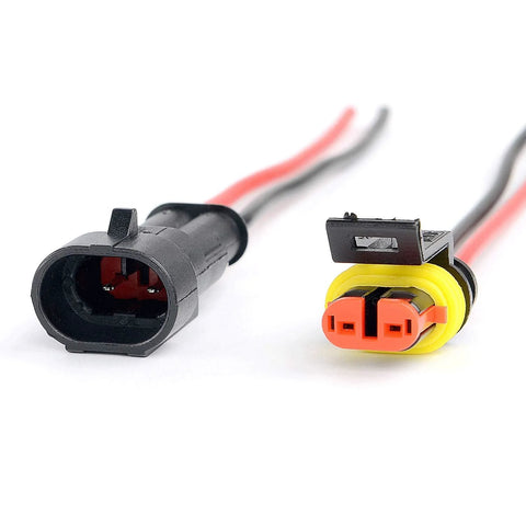 Nilight 2-pin waterproof automotive connector set, black male plug and yellow sealed female housing with red/black wires