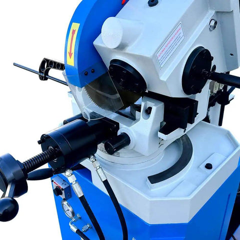 Tough As Nails Hydraulic Cold Cut Saw Rocking Four Horsepower And Two Speed Semi Automatic Drive for precise metal cutting.