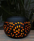 Solar Table Lantern With Dancing Flickering Flame LED Light Outdoor Waterproof Black Metal Desk Lamp For Patio Garden